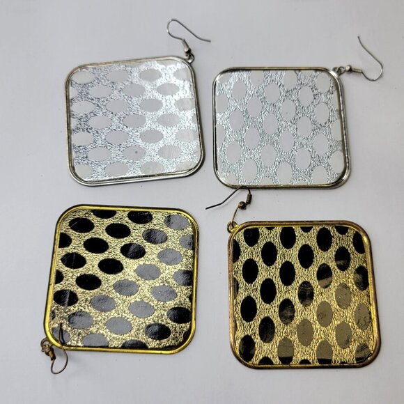 Gold and Black Square Hook Earrings - Picture 4 of 5